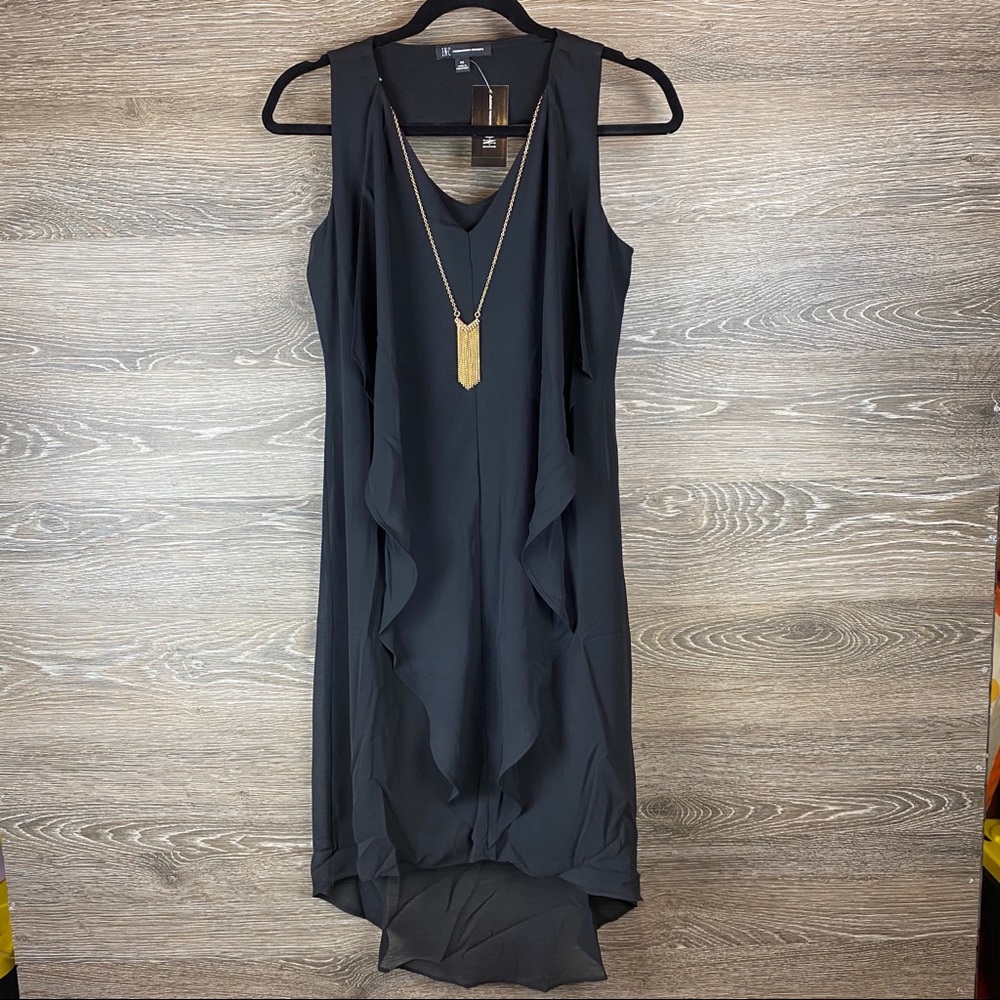 INC Ruffle Front Black dress with Necklace NWT - Picture 1 of 7